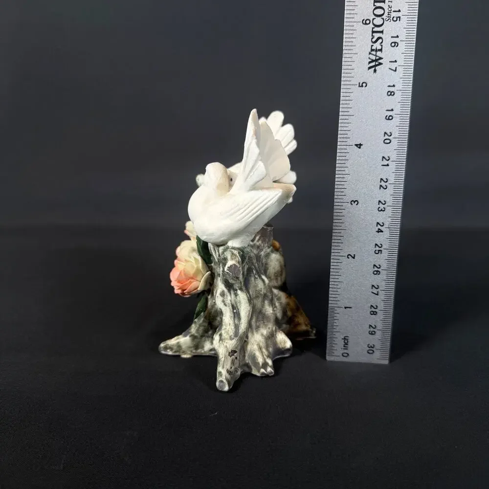 Vintage Capodimonte Italian Porcelain White Dove Love Birds Pink Roses On Branch